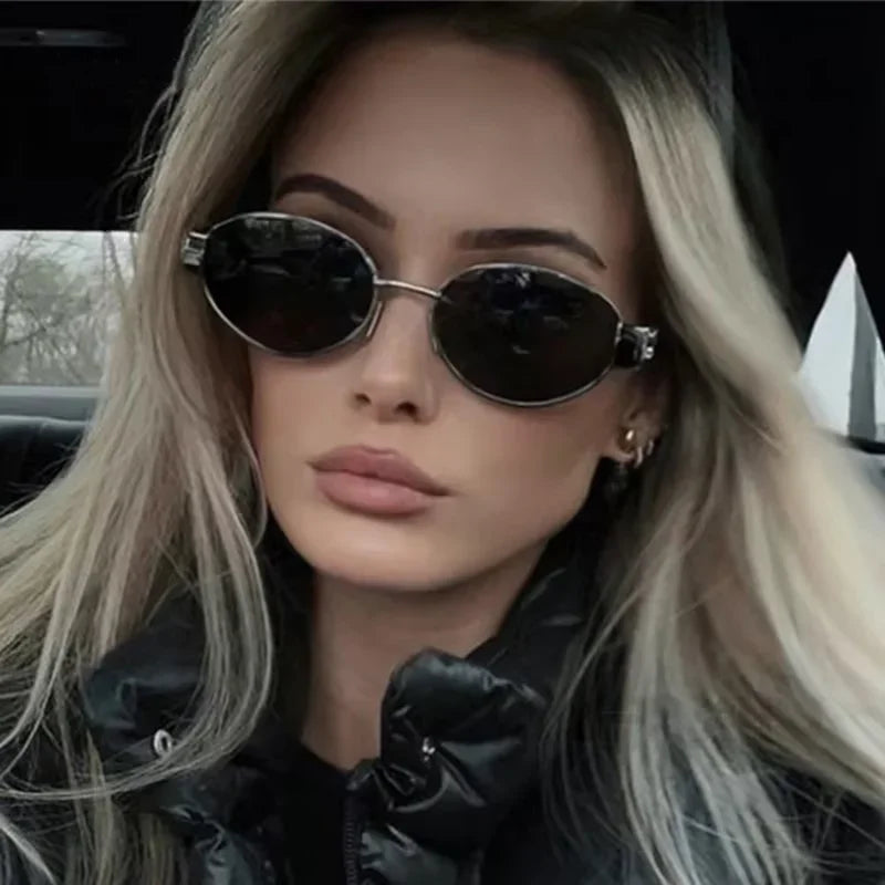 Sunglasses Advanced Metal Sunglasses Fashion Oval Glasses Brand Designer Vintage Sun Glasses High Quantity Oculos De Sol 2024