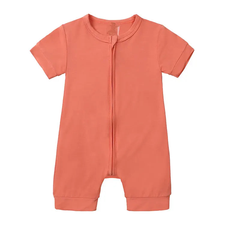 Fashion Solid Color Newborn Baby Clothes Girl Romper Cotton Shorts Sleeve Zipper Infant Boys Rompers 3-24 Months