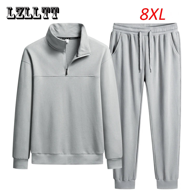 Spring Autumn Men Casual Sport Joggers Suits Tracksuit Men's Sets Running Sportswear Suit Sweatshirt Pant 2 Pieces Plus Size 8XL