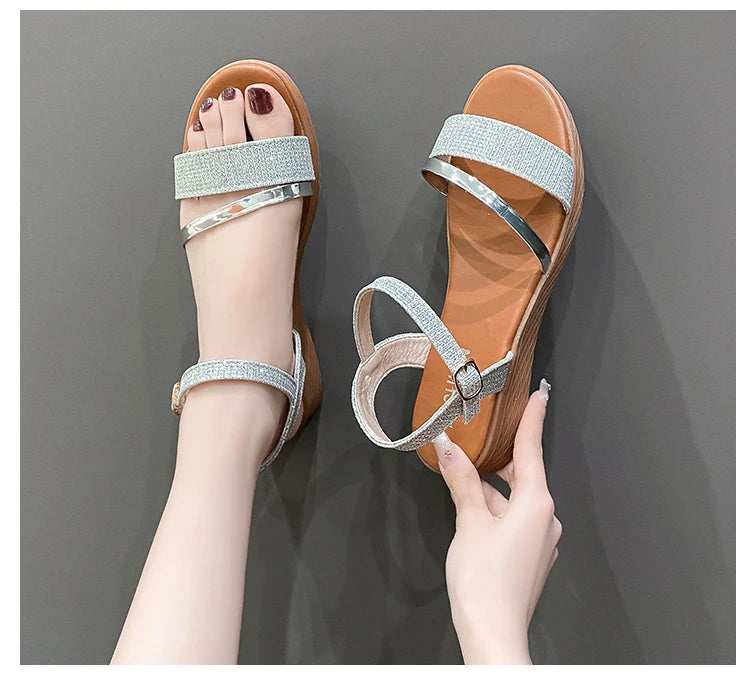 Women's New Casual Fashion Sandals 2024 New Summer Versatile Mid Heel Thick Sole Roman Shoes