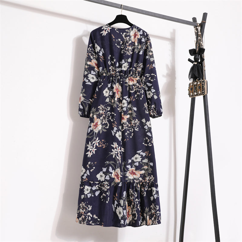 Spring Summer Women Maxi Dresses Casual Full Sleeve Floral Printed O-neck Woman Bohe Beach Party Long Dress Mujer Vestidos