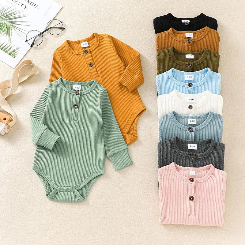 Solid Color Newborn Clothes Boys Bodysuits Spring & Autumn Baby Girls Clothing Cotton Long Sleeve Infant Bodysuits 3-18 Months