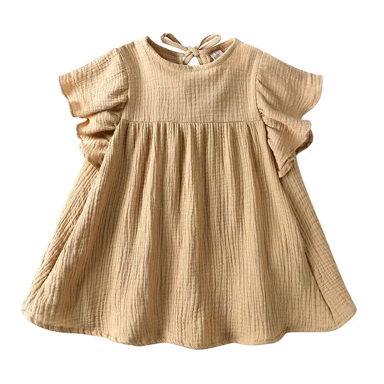 European and American Style Girls Casual Dresses Cotton Linen Short Sleeve Kids Dresses for Girls Summer Girls Dress 1-7 Years