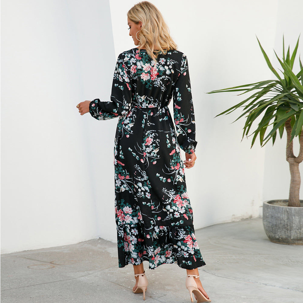 2023 Sping Summer Bohemian Women Maxi Dress Casual Long Sleeve High Waist Beach Woman Chiffon Dresses Floral Vestidoes Mujer New