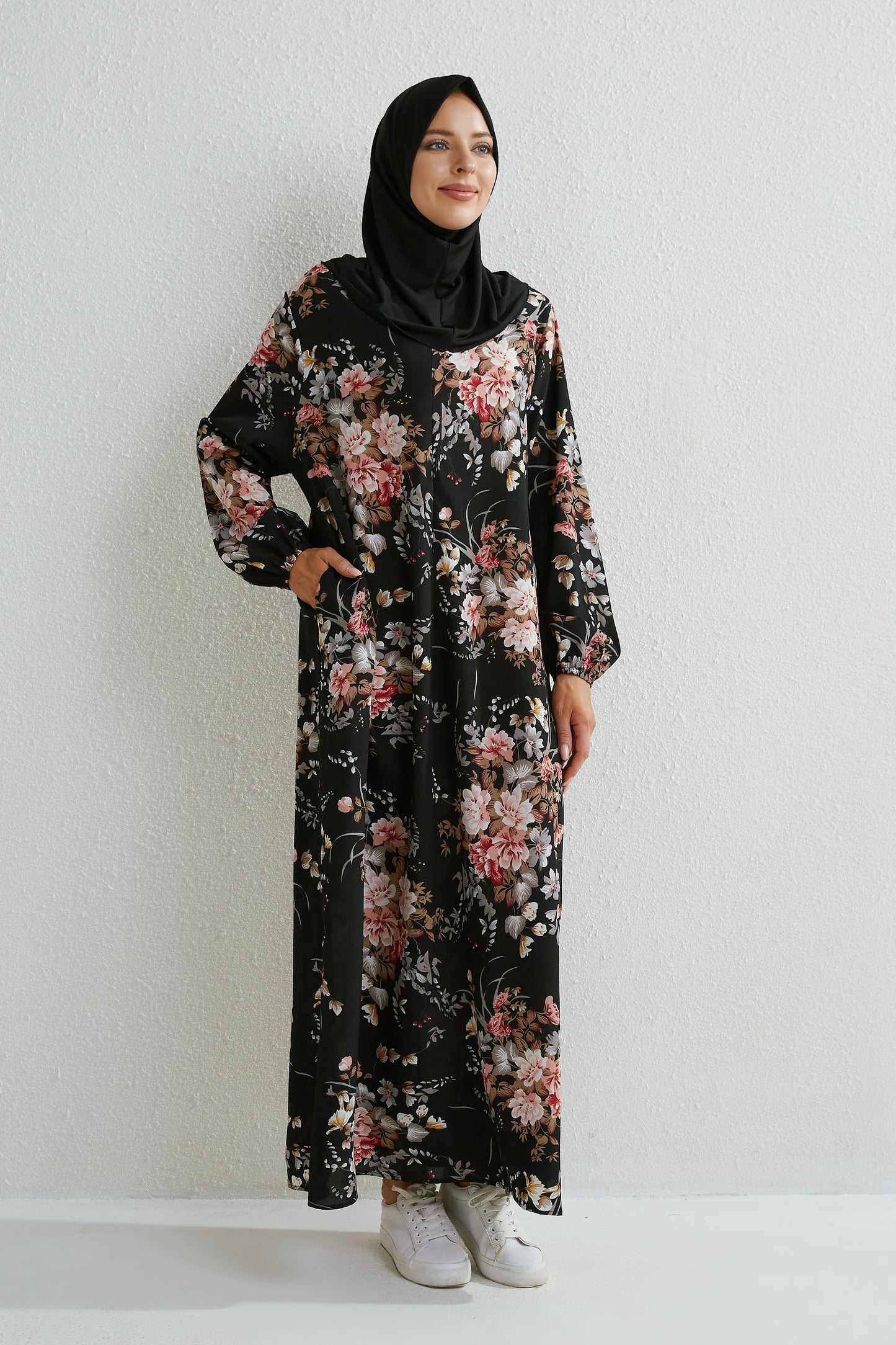 Muslim Dresses Women Maxi Dresses Mujer Vestidoes Female Loose Dresses Full Sleeve Printed Floral Casual Robe Long Dress