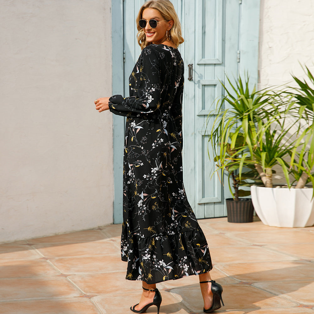 2023 Sping Summer Bohemian Women Maxi Dress Casual Long Sleeve High Waist Beach Woman Chiffon Dresses Floral Vestidoes Mujer New