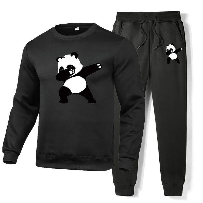 Cotton Tracksuit Men Cotton Panda printed Sweatshirt Sweatpants 2 piece tracksuit Men Sport Suit Casual Sweatsuits jogging set