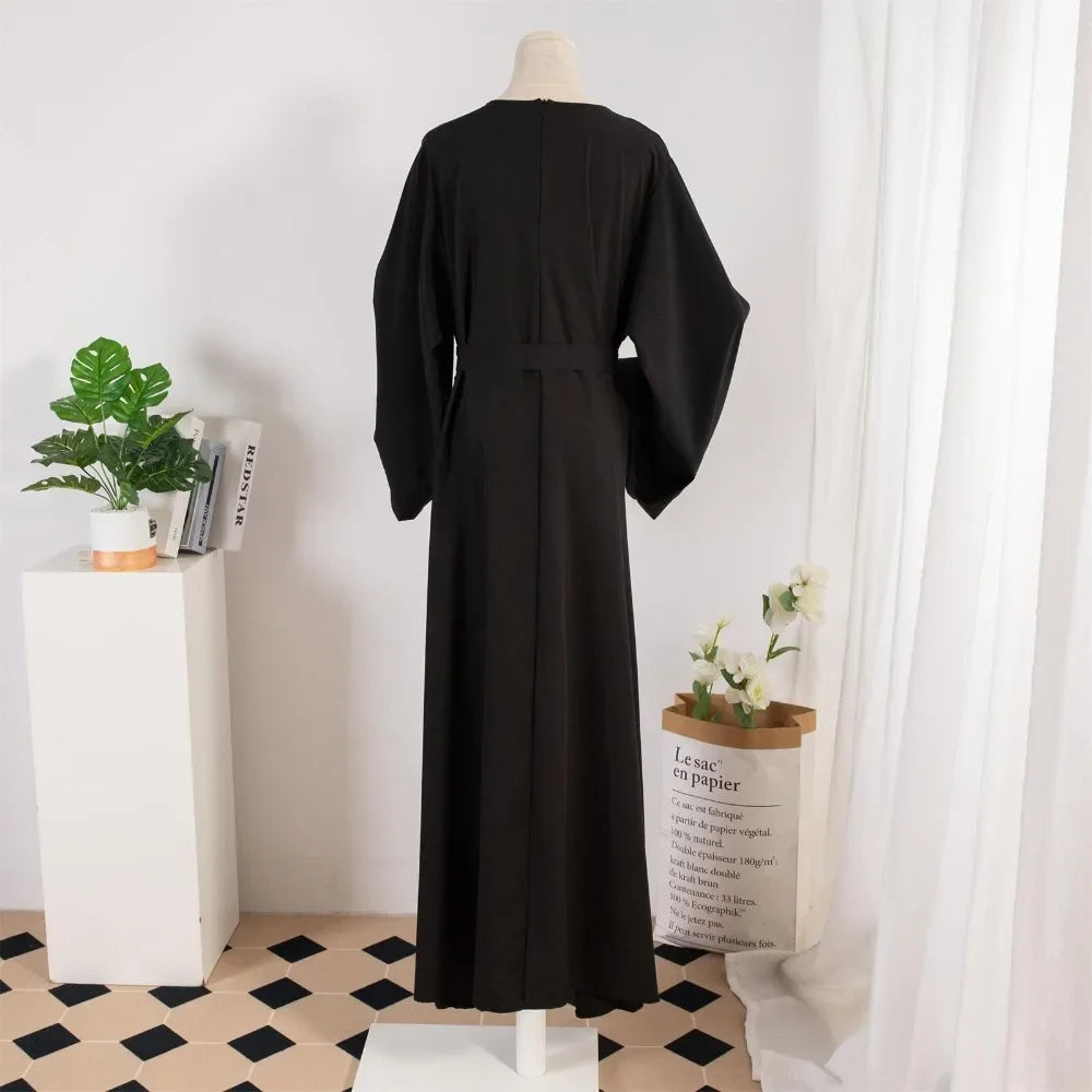 Muslim Abayas With Belt Loose Kaftans Prayer Dress Full Sleeve Islamic Clothing Women Jilbabs Dubai Robe Lace Up Long Dresses