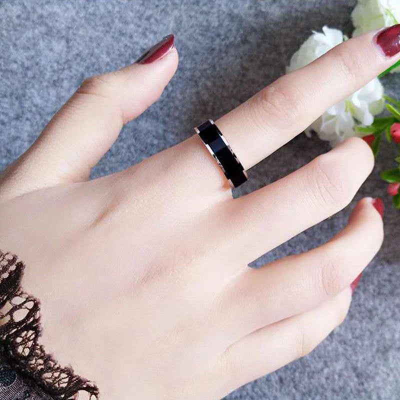 Rose Gold Color White Black Charm Ring for Woman Man Custom Engrave Name Wedding Jewelry 316L Stainless Steel Never Fade