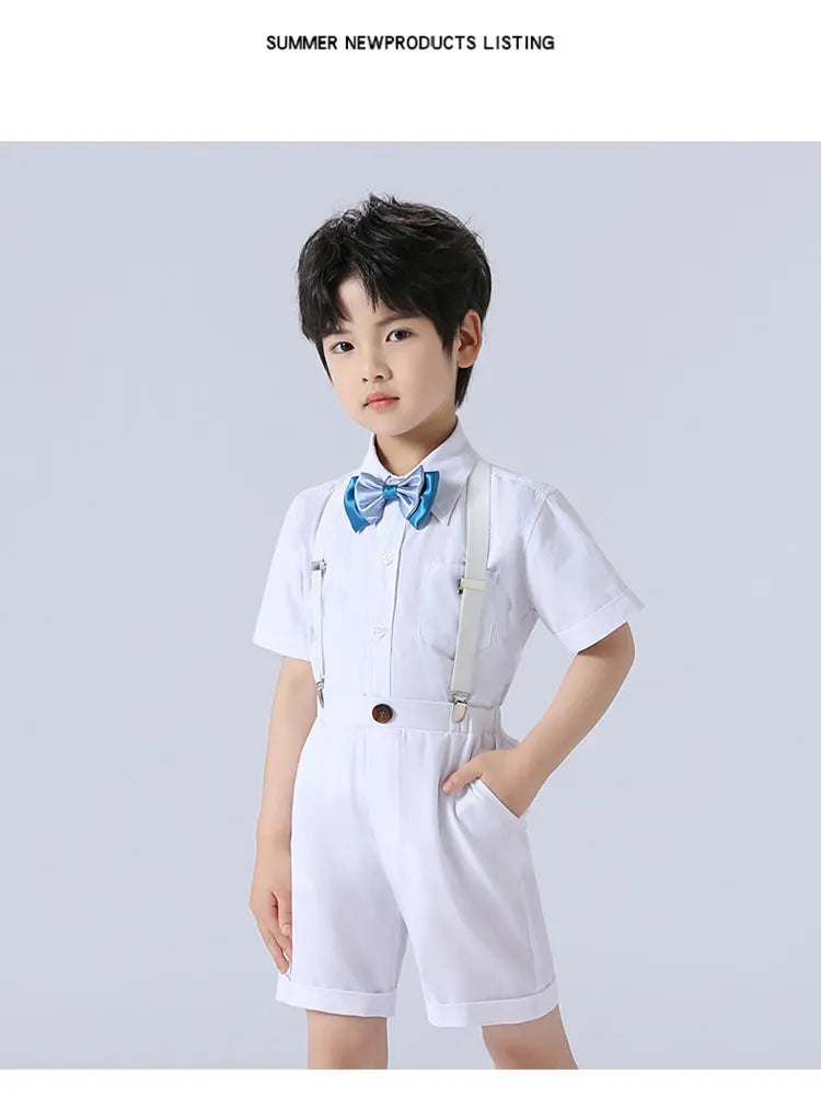 Formal Kids Clothes Boys Outfit Set Cotton Short Sleeve Shirt Straps Shorts 2 PCS Summer Children Boy Clothing Sets 1-11 Years