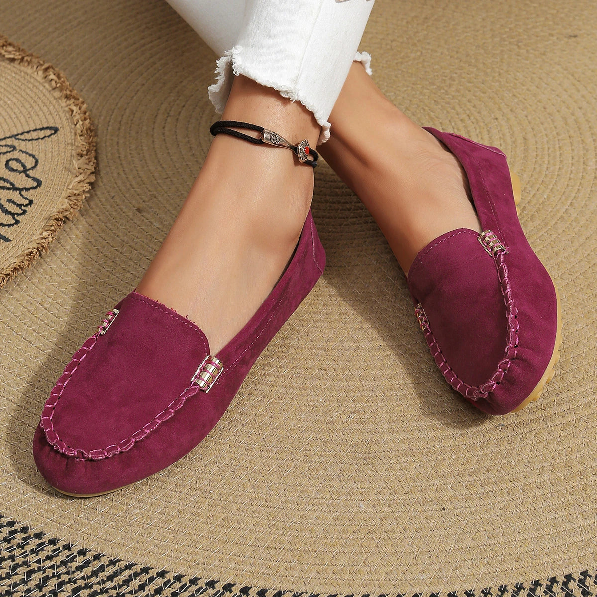 New Women's Casual Flat Sole Single Shoes, Trendy and Versatile, One Step Padded Bean Shoes, Comfortable Mary Jane Shoes