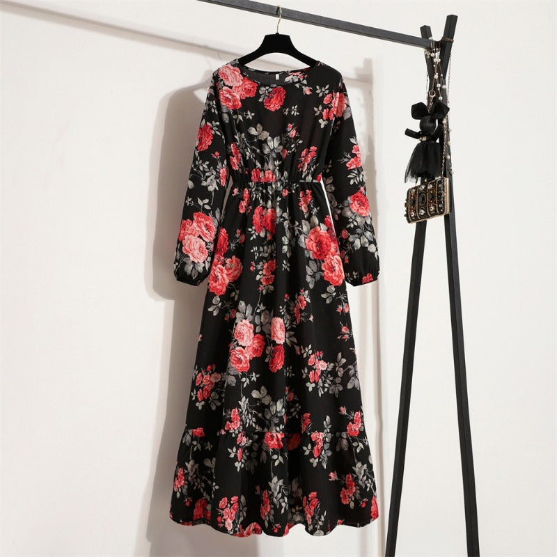 Women Long Dresses Full Sleeve Sping Autumn Bohemian Casual High Waist Beach Woman Chiffon Dresses Floral Vestidoes Maxi Dress