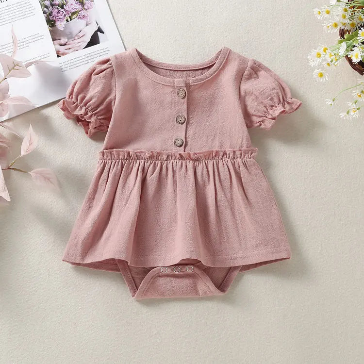 Summer Baby Girls Clothes Solid Color Newborn Clothes Girl Bodysuits Cotton Short Sleeve Baby Clothing Bodysuit 0-18 Months