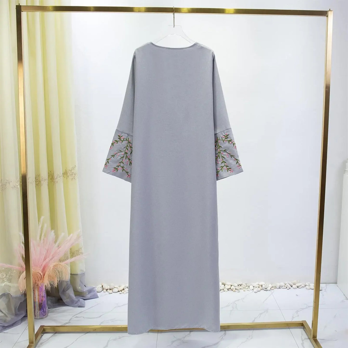 Women Jilbabs Embroidery Open Front Abaya Long Sleeve Maxi Length Dress Womens Clothing Muslim Cardigan Abayas Out Kaftans