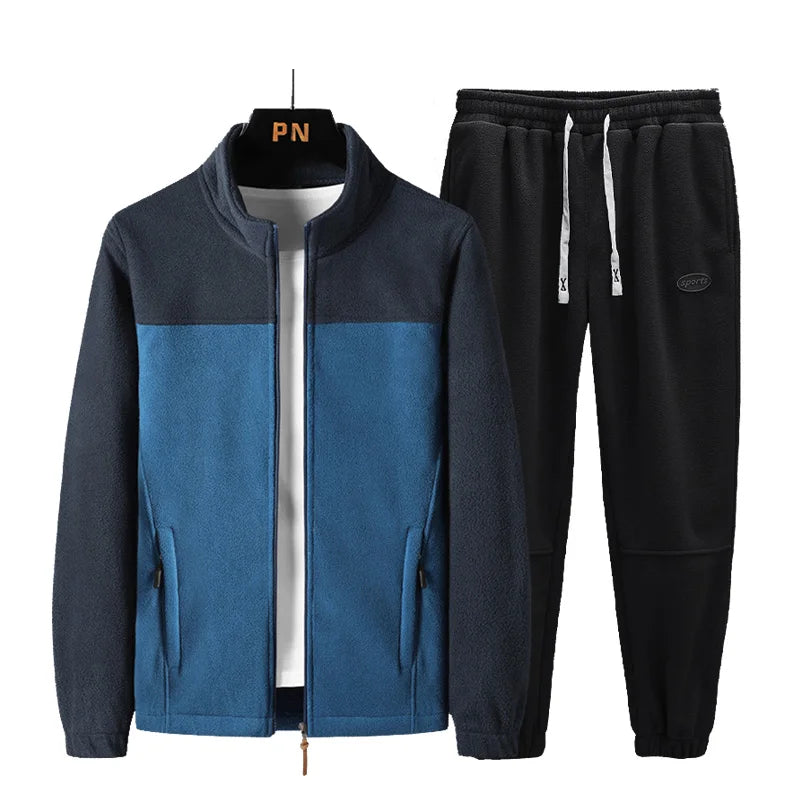 Autumn Winter Men Fleece Casual Sport Tracksuits Suits Man Thick Jogger 2 Piece Sets Jackets Pants Male Tactical Outerwear Suits