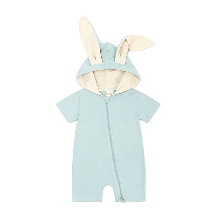 Cartoon Rabbit Girls Rompers Cotton Short Sleeve Hooded Zipper Newborn Clothes Boys Rompers Summer Baby Clothing 3-18 Months