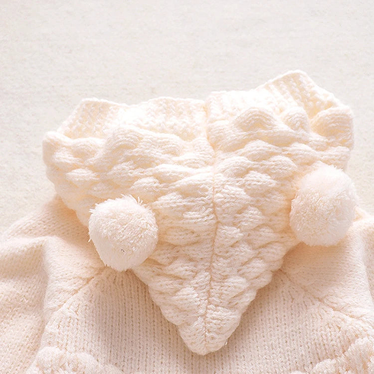 Long Sleeve Hooded Newborn Baby Clothes Knitted Romper Fashoin Solid Color Baby Girl Clothes Winter Warm Infant Clothing