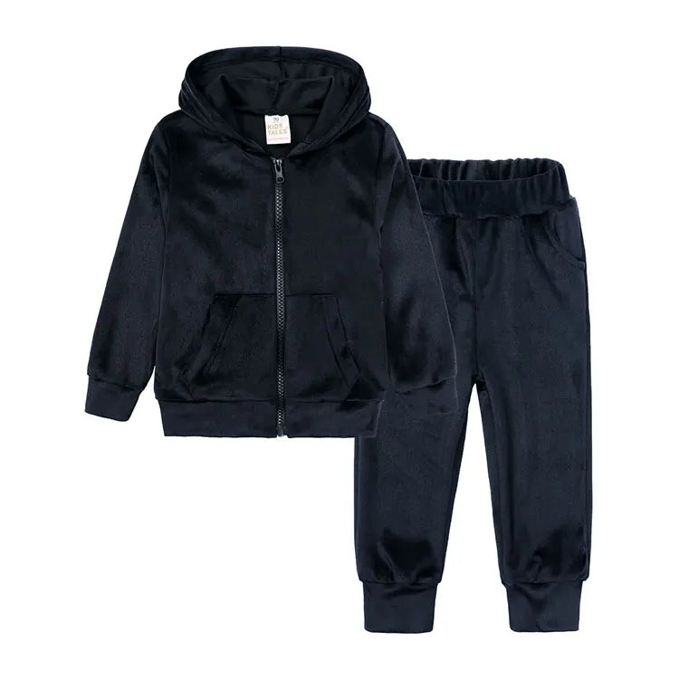 Fashion Solid Color Baby Girl Clothing Warm Long Sleeve Hoodies Zipper Tops Pants Winter Spring Kids Clothes Boys 1-13 Years