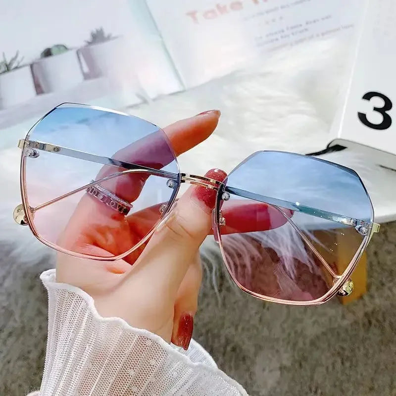 2024 New Fashion Brand Design Vintage Rimless Polit Sunglasses Women Men Retro Cutting Lens Gradient Sun Glasses Female UV400