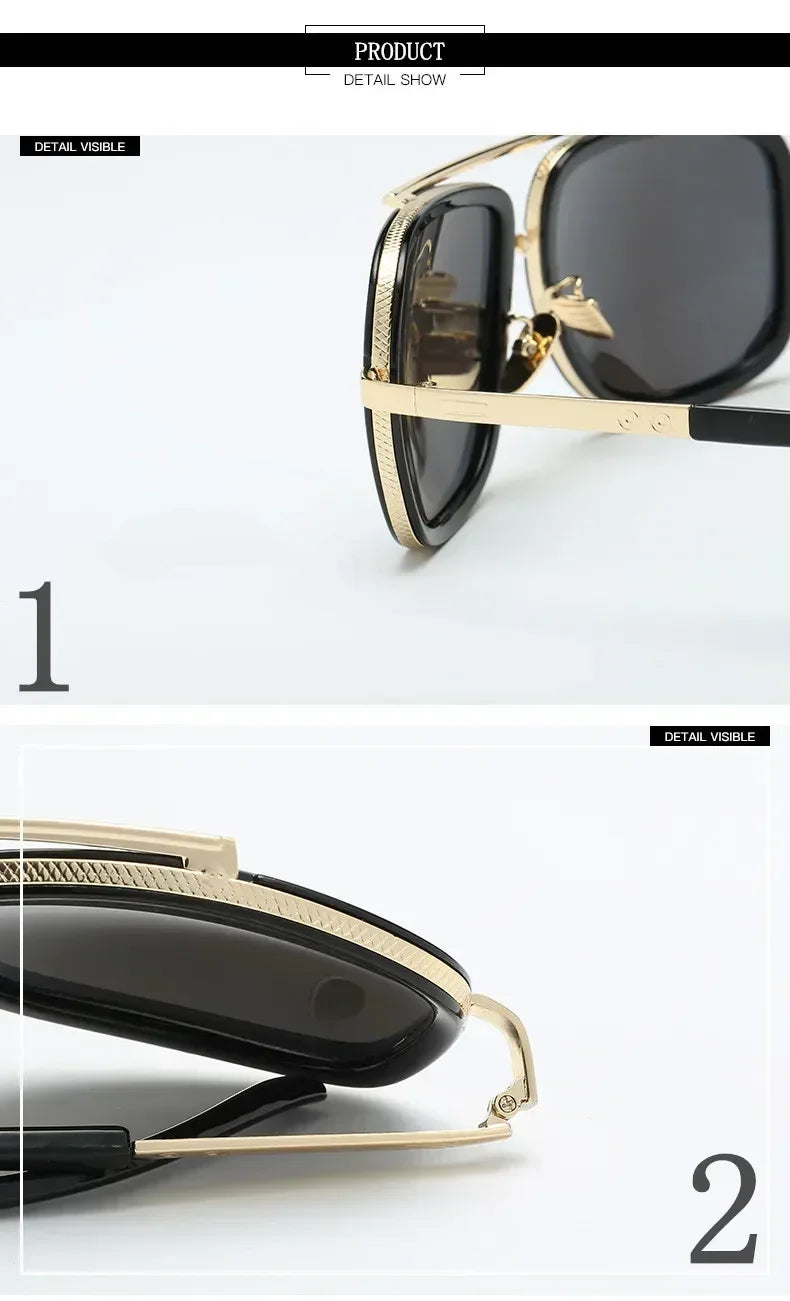 New Fashion Big Frame Sunglasses Men Square Metal Sun Glasses Women Retro Sunglass Vintage High Quality Gafas Oculos De Sol