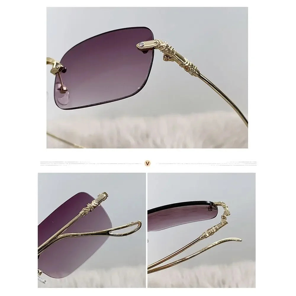 Rimless Rectangle Sunglasses Men Women 2024 Fashion New in Vintage Shades Eyewear Brand Design Ocean Lenses Sun Glasses