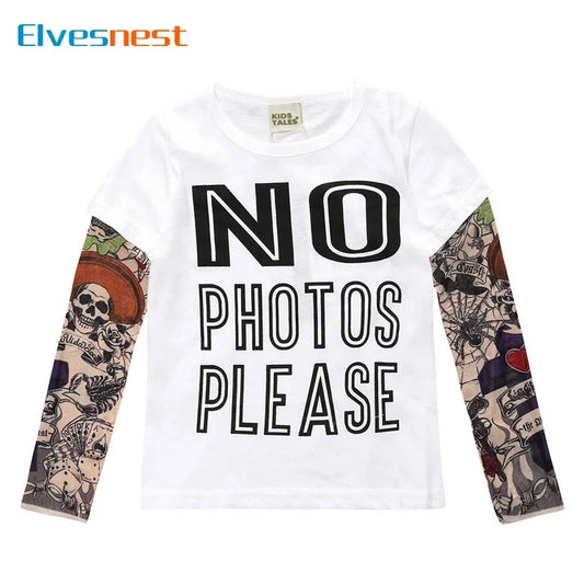 Novelty Tattoo Kids Clothes Boys Tees Cotton Long Sleeve Children's Clothing Girls T-Shirts Spring & Autumn Boy Tops 2-7 Years