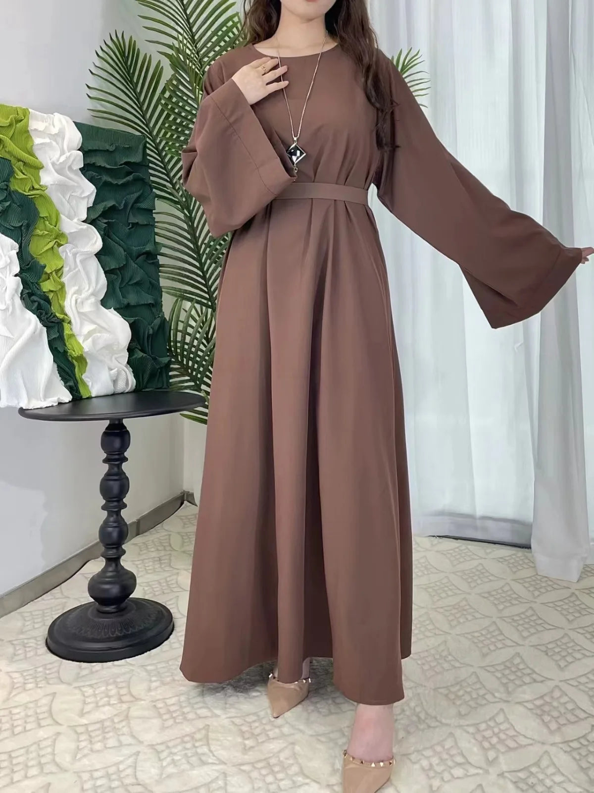 Muslim Abayas Women Kaftans Prayer Dress With Belt Full Sleeve Islamic Clothing Women Jilbabs Dubai Robe Ramadan Dresses