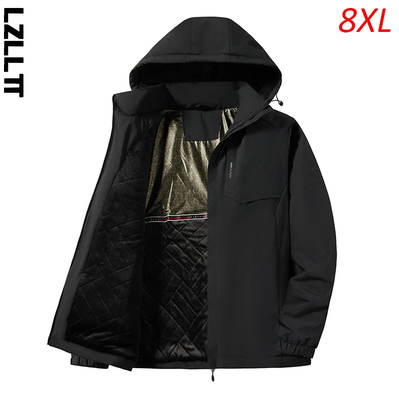 Winter Men Detachable Hat Windproof Jackets Coat Man Fleece Casual Outdoor Parkas Male Outwear Thicken Windbreaker Plus Size 8XL