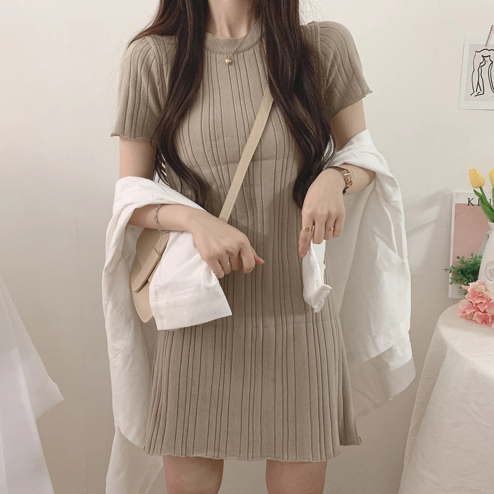 Short Sleeve Casual Knit Dress Women Mini Dresses Summer Autumn Fashion Female Elastic Skinny Package Hip Knitted Pencil Dresses