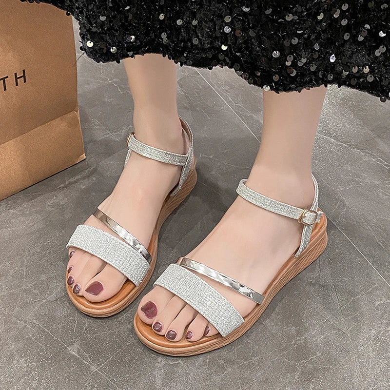 Women's New Casual Fashion Sandals 2024 New Summer Versatile Mid Heel Thick Sole Roman Shoes