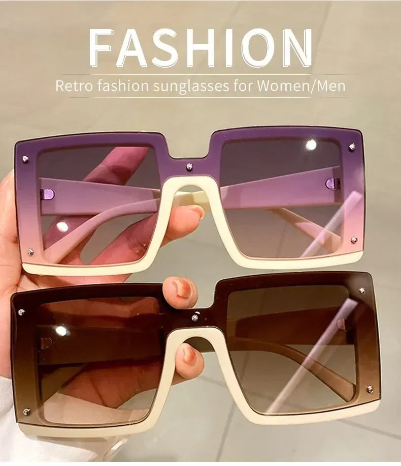 Square Oversized One-pieces Sunglasses Men Women Trendy Gradient Goggle Eyewear Fashion Luxury Brand Design Sun Glasses