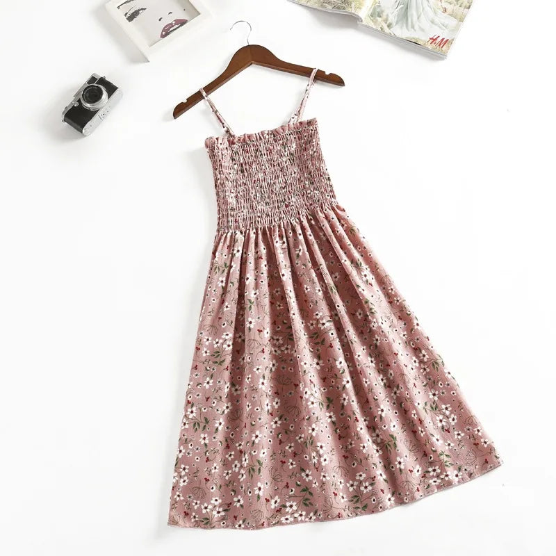 Summer Chiffon Sleeveless Dress Women Mini Dresses Fashion Female Elastic High Waist Casual Spaghetti Strap Dresses Vestidos