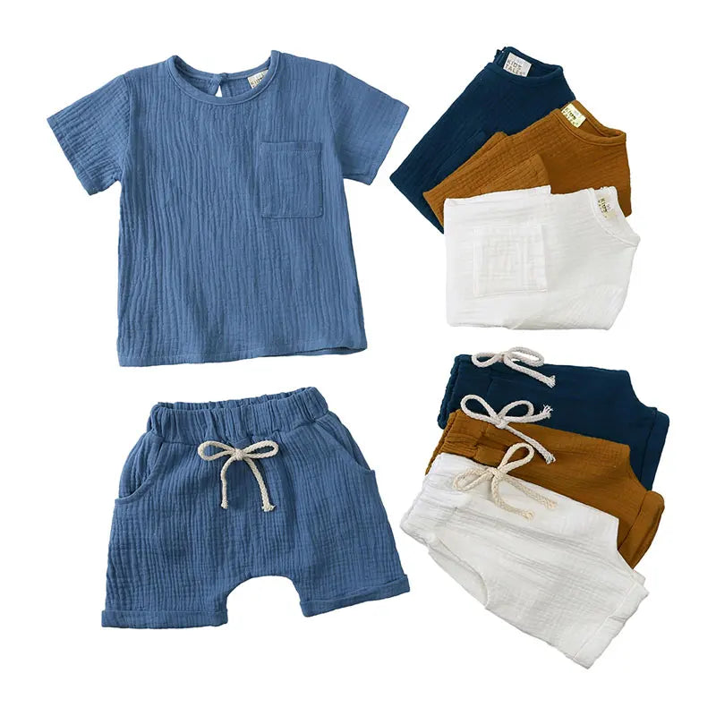 Summer Solid Color Toddler Girl Clothes Cotton Linen Kids Clothes Boys Outfit Set Fashion Children's Clothing 1-3 Years