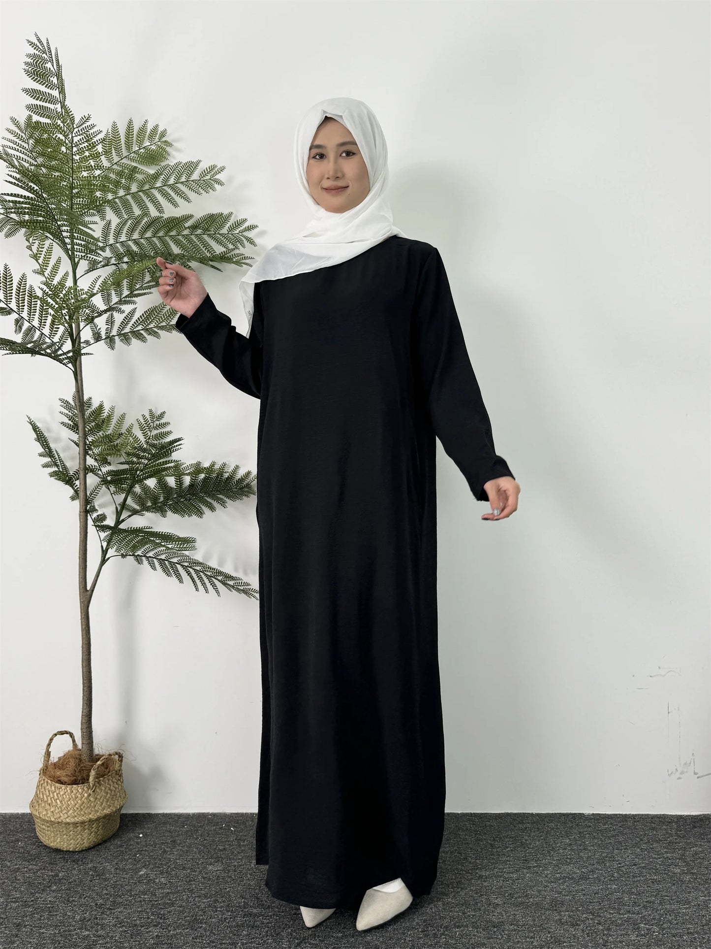 Women Long Dresses Ramadan Solid Crew Neck Kaftan,Elegant Long Sleeve Muslim Abaya Loose Maxi Dress,Women's Clothing