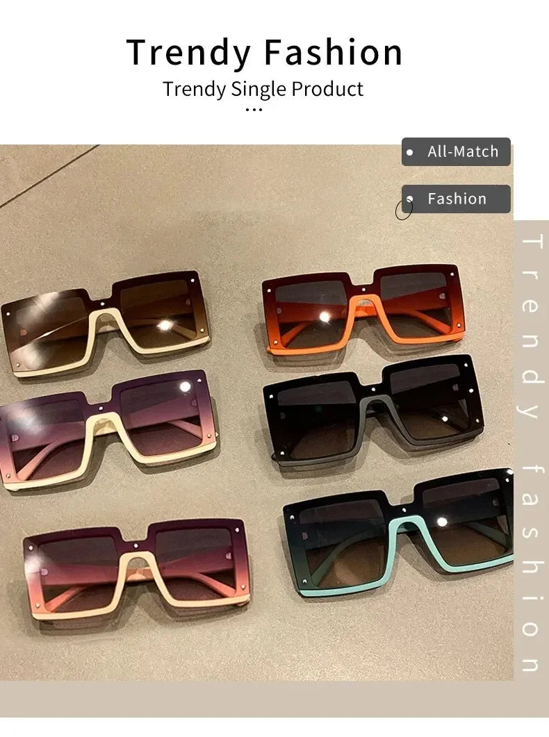 Square Oversized One-pieces Sunglasses Men Women Trendy Gradient Goggle Eyewear Fashion Luxury Brand Design Sun Glasses