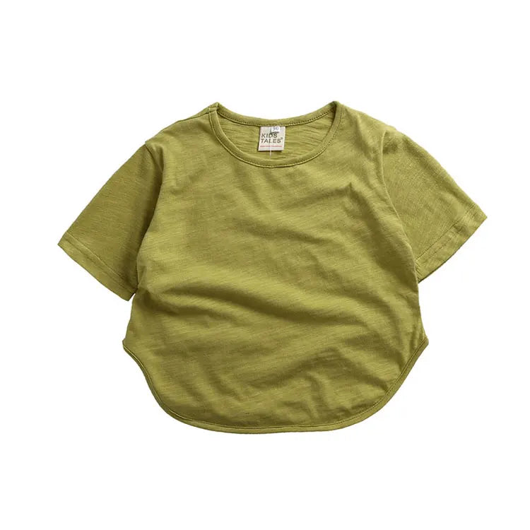 Summer Kids Clothes Boys T-shirts Fashion Solid Color Baby Tops Cotton Short Sleeve Loose Children Clothing T Shirts 1-7 Years