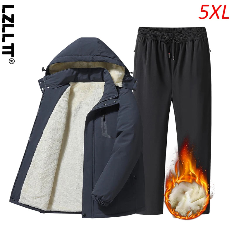 Winter Men Windproof Casual Fleece Outdoor Warm Suits Man Sports Joggers 2 Pieces Tracksuits Sets Male Sweatpants Jackets Suits