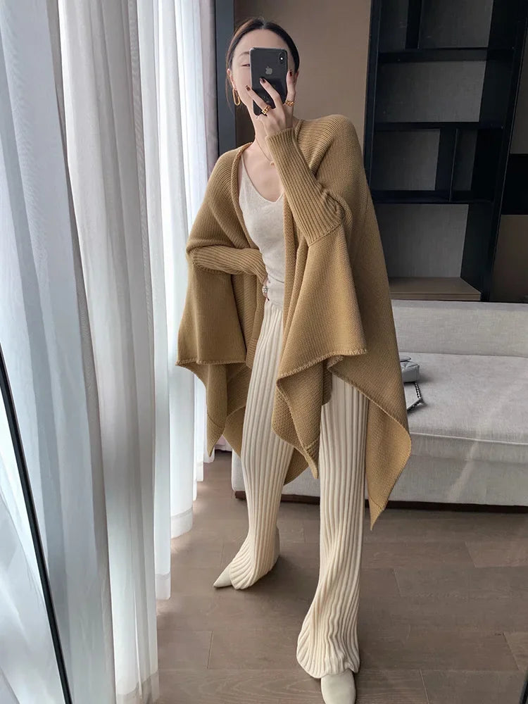 Autumn Winter Casual Thick Knitted Pant Women Long Trousers Elastic High Waist Kniting Wide Leg Pants Striped Pantalon