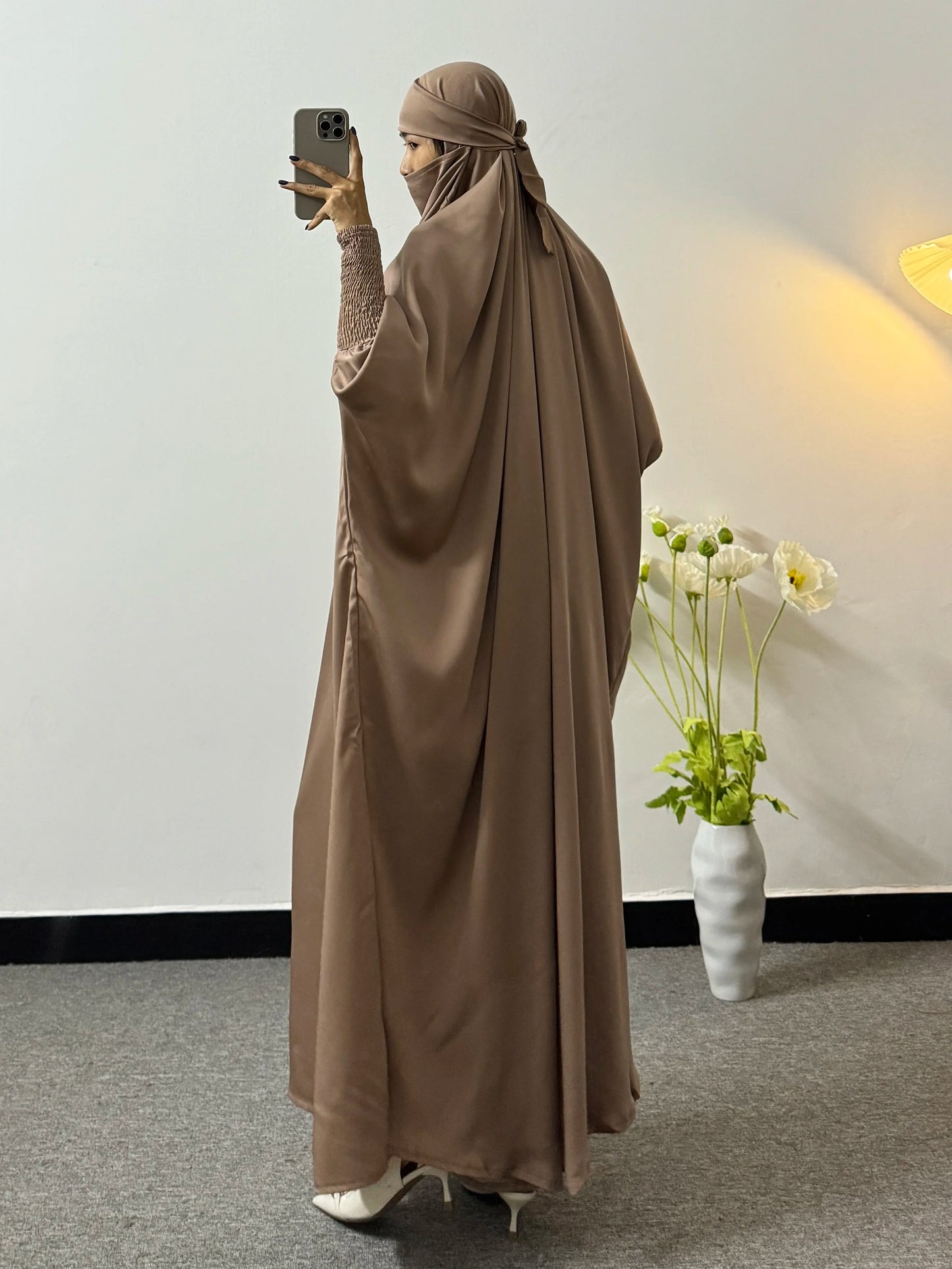 Modesty Prayer Dress Women Jilbabs Kaftan Muslim Abayas Smocking Sleeve Ramadan Dresses Dubai Robe HijabIslamic Clothing