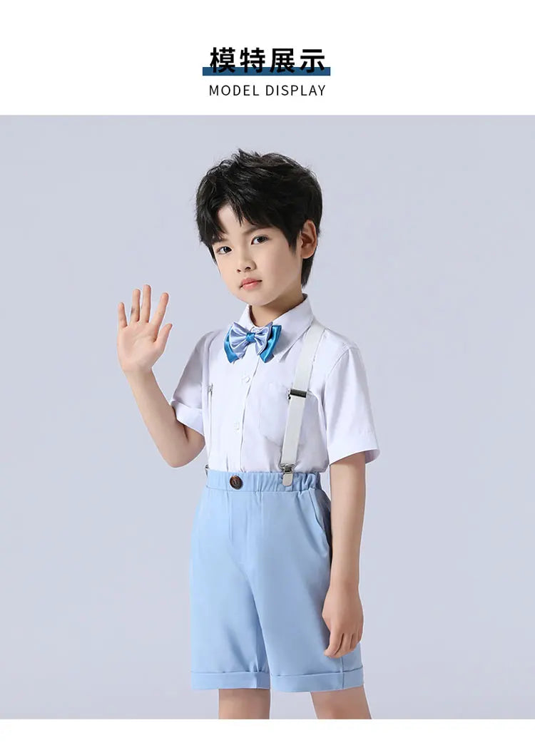 Formal Kids Clothes Boys Outfit Set Cotton Short Sleeve Shirt Straps Shorts 2 PCS Summer Children Boy Clothing Sets 1-11 Years