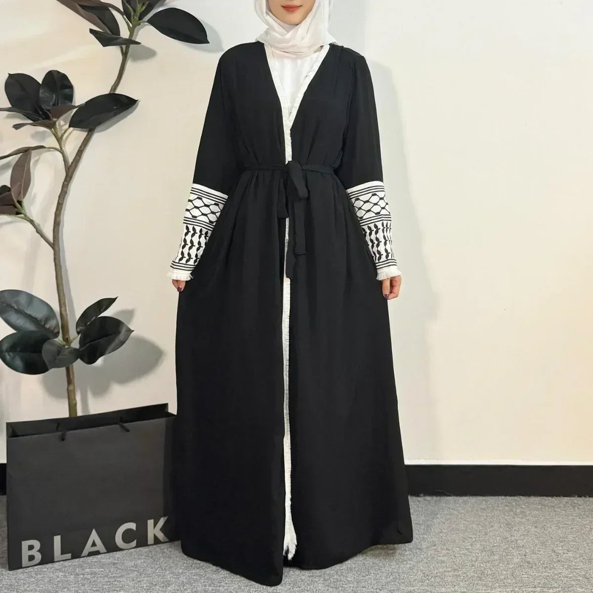 Open Front Abaya Muslim Long Sleeve Cardigan Abayas Maxi Dress Women's Clothing Tassel Embroidery Out Kaftans Women Jilbabs