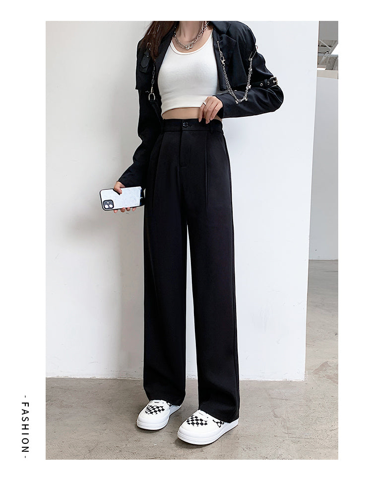 Women High Waist Floor-Length Suits Pants Autumn Winter White Loose Wide Leg Pants Female Office Ladies Straight Long Trousers