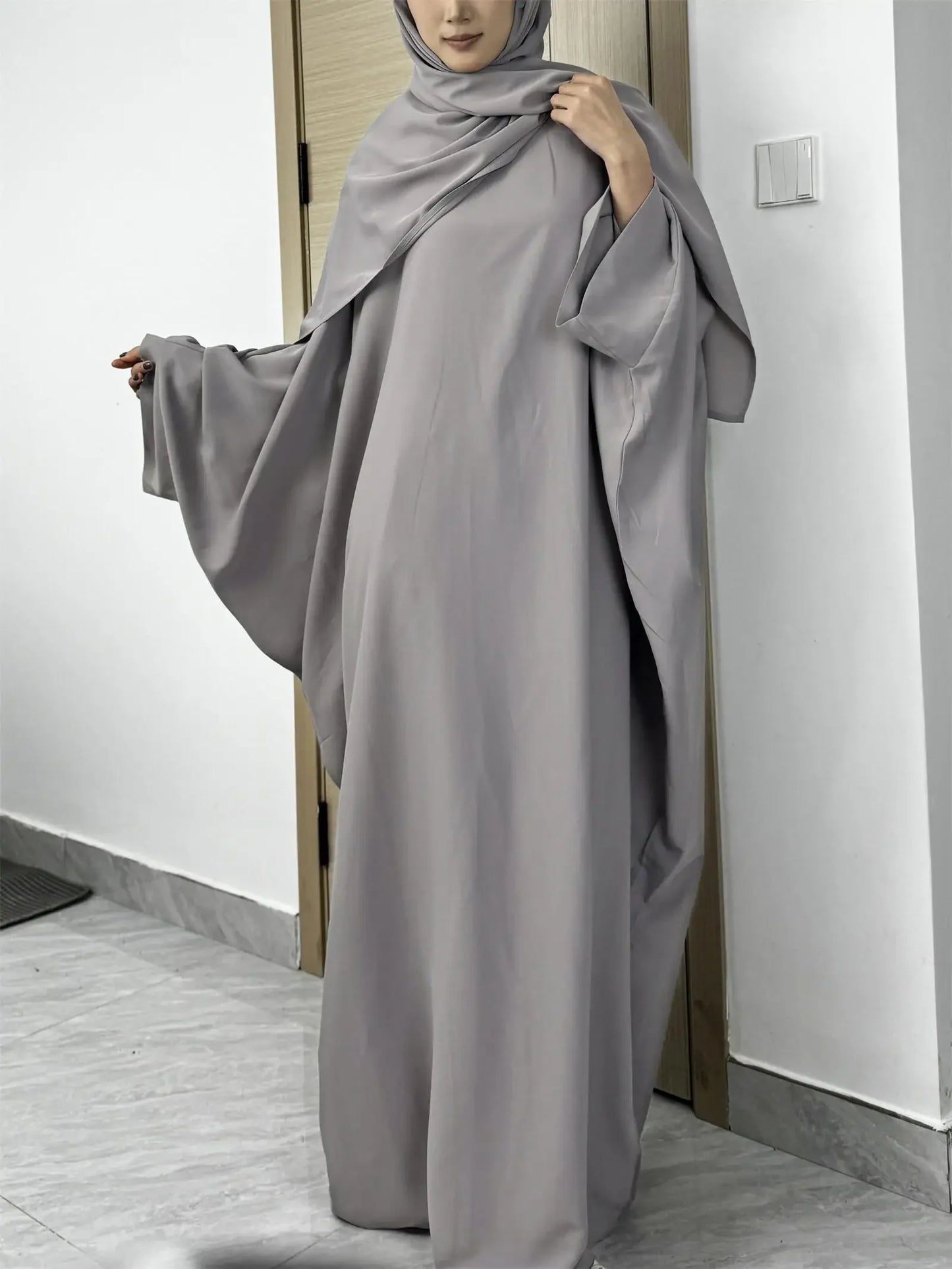 Muslim Abaya With Hijab Two Pieces Women Jilbabs Long Sleeve Islamic Clothing Modesty Prayer Maxi Dresses Loose Kaftans