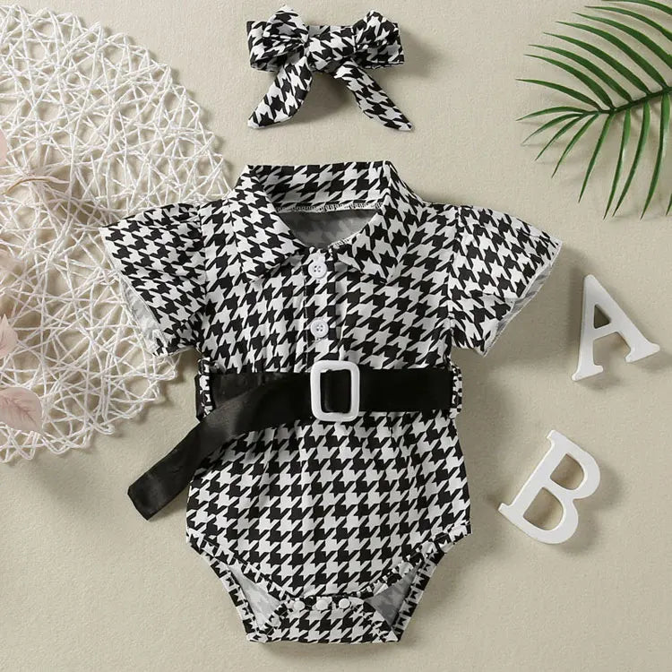 Fashion Floral Newborn Clothes Girl Bodysuits Summer Baby Girl Clothes Short Sleeve Baby Bodysuits+buckle + Head Scarf