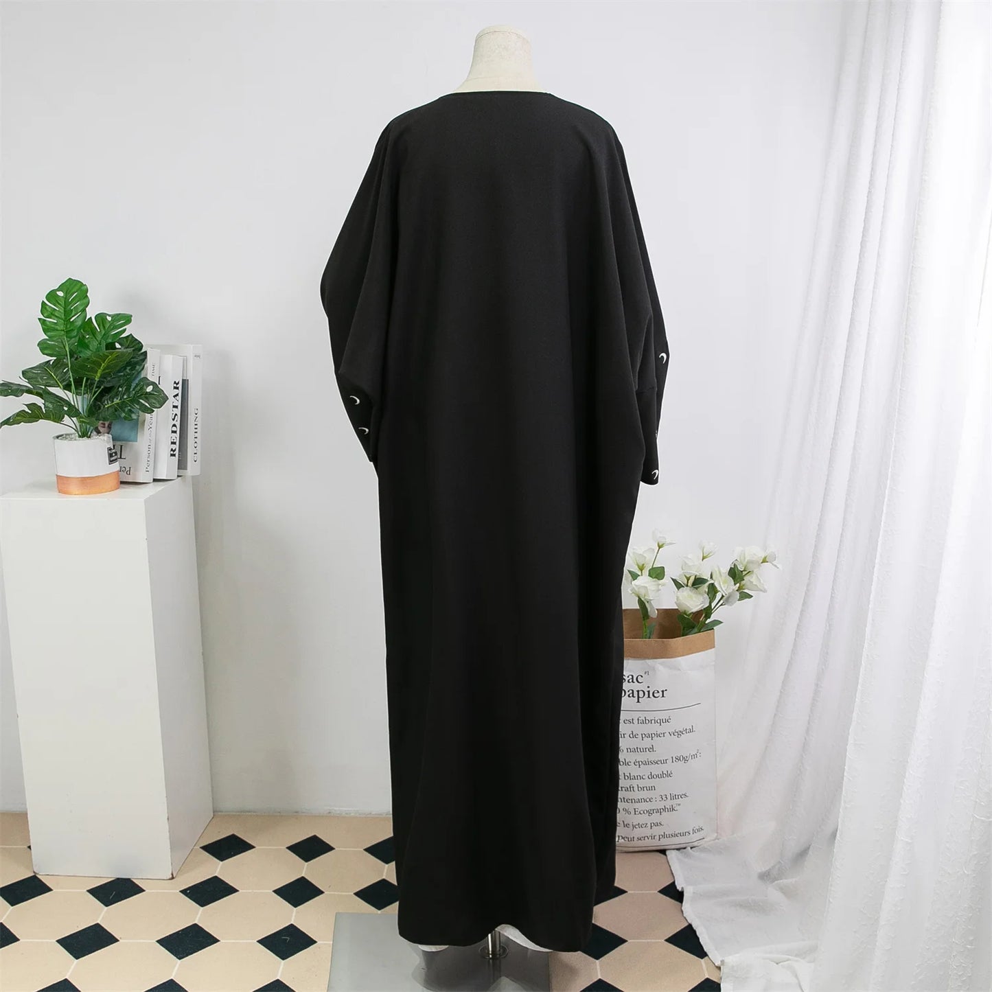 Loose Kaftan Muslim Abayas Women's Islamic Clothing Moon Embroidery Open Front Abaya Long Sleeve Maxi Length Dress Women Jilbabs