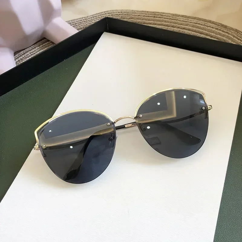 Brand Rimless Sunglasses Women Luxury Cat Eye Sun Glasses Ladies Clear Gradient Sunglass 2024 Diamond Cutting Lenes UV400