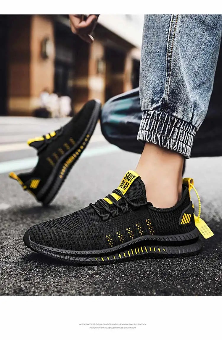 Men's sneakers lace-up flying woven through casual shoes vulcanized lightweight flat comfortable running shoes plus size 48