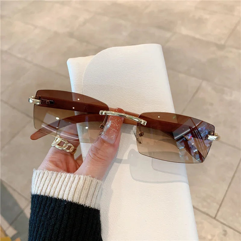 2024 Brand Designer Small Rectangle Rimless Sunglasses for Men Women Trendy Driving Sun Glasses  Ladies Travel Eyewear UV400