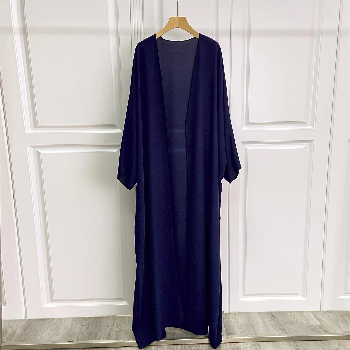 Ramadan Solid Open Front Simple Abayas, Elegant Long Sleeve Maxi Length Cover Up, Women's Clothing