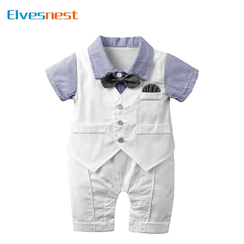 Gentleman Style Newborn Clothes Boys Rompers Summer Baby Boy Romper Cotton Short Sleeve Bow Tie Infant Rompers 3-24 Months